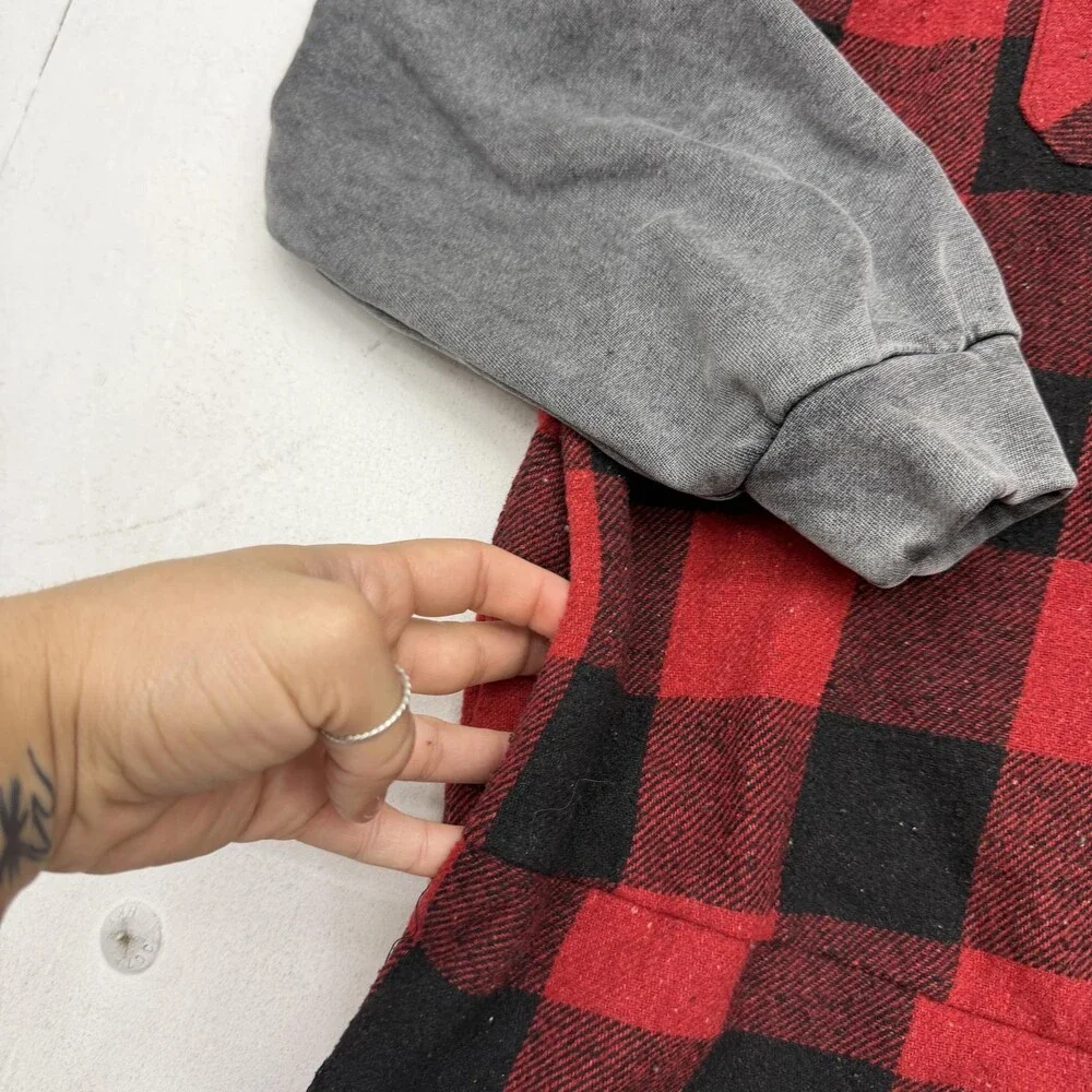 Oli & Hali Jacket Womens Small Red Plaid Flannel Hooded Button Front Layered